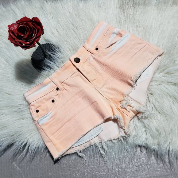 Pants - Pink white very short cut off shorts frayed hem cotton spandex